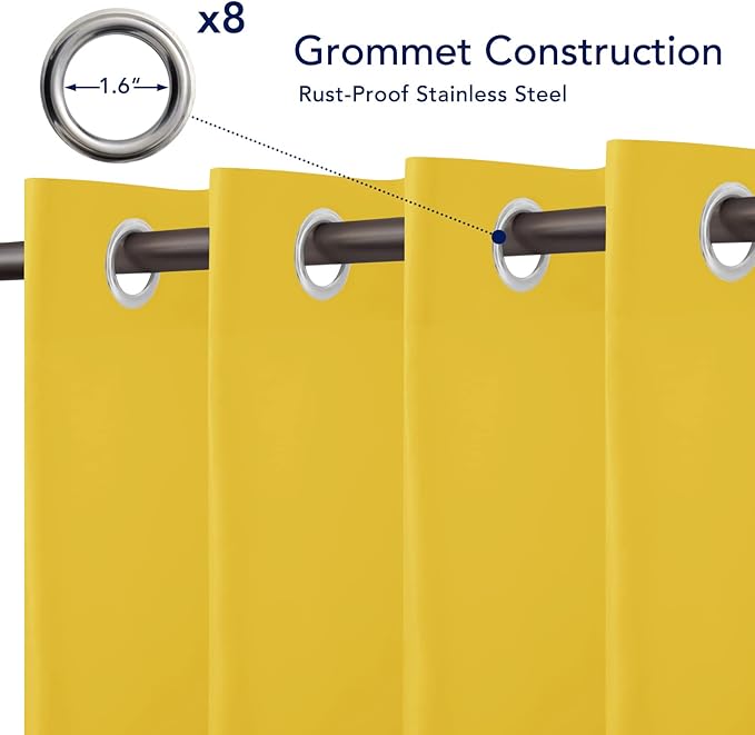 PureFit Outdoor Curtains for Patio Waterproof Weatherproof, UV Resistant Outside Curtains for Gazebo, Front Porch, Pergola, Sun Blocking Privacy Curtain, 52W x 120L inch, 1 Panel, Yellow PureFit