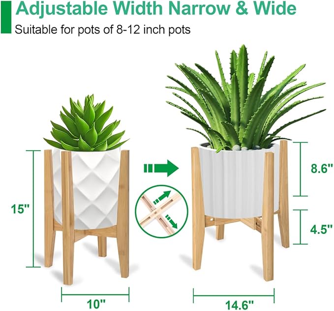 Plant Stand Indoor, Bamboo Plant Shelf, Adjustable Corner Plants Flower Holders Single Floor Plant Stand, Fits 8 to 12 Inches Pots,(Pot & Plant Not Included)(Nature) PlantsHomeFun