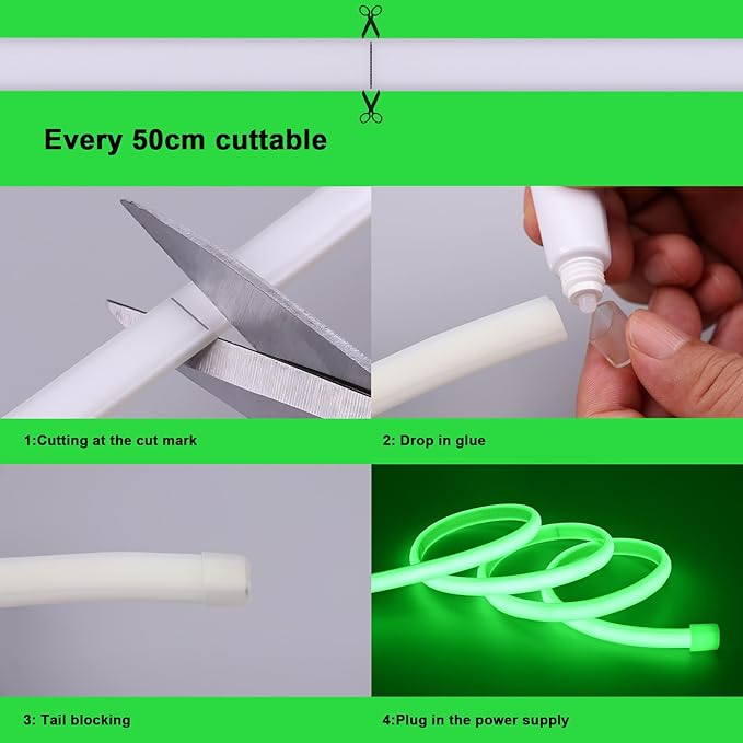 AC 110V COB LED Strip Lights Outdoor Waterproof 65.6ft, Green Super Bright 200W LED Rope Light, IP65 Flexible Cuttable, for Bedroom Garden Commercial House Gaming Room Decor BENLUN