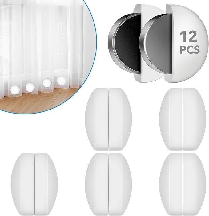 12 Pcs Shower Curtain Weights, Silicone Wrapped Heavy Duty Shower Curtain Magnets, Curtain Weights Heavy Outdoor, Prevent Curtain Liner from Blowing Around, Work for Drapery, Flag, Tablecloth(6 Pairs) YixangDD
