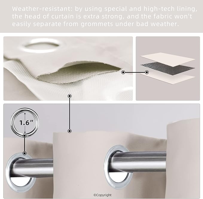 Outdoor Indoor Curtains W52 x L108 for Patio - Weather-resistant Window Panels Privacy Protect Grommet Top Thermal Insulated Home Curtain for Porch Pergola Lawn Garden Hot Tub Area (2 Panels) DivaenCamino