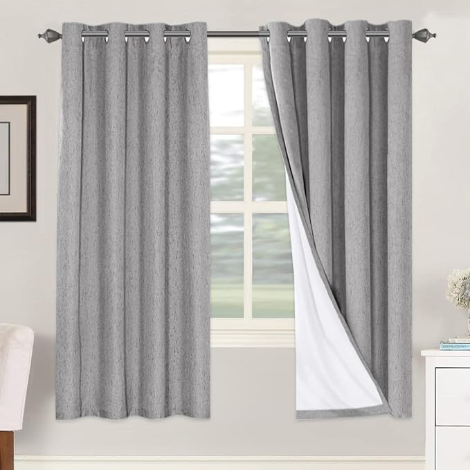 H.VERSAILTEX Linen Blackout Curtains 72 Inches Long 100% Blackout Thermal Insulated Textured Linen Look Curtain Draperies Anti-Rust Grommet, Energy Saving with White Liner, 2 Panels, Dove Gray HVERSAILTEX