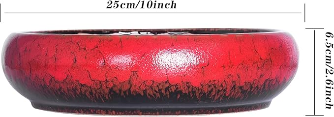 ARTKETTY Succulent Pots - 10 Inch Ceramic Bonsai Pots with Drainage Stand, Large Shallow Planters for Indoor Plants Decorative Garden Cactus Flower Plant Container Bowl ARTKETTY
