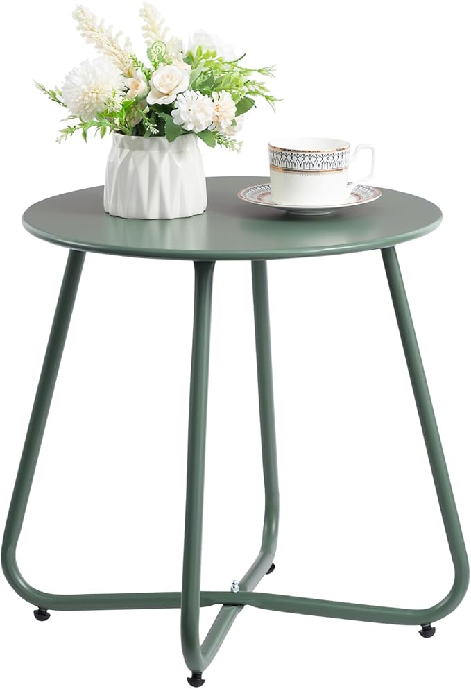 HollyHOME Round Metal Side Table, Rust-Resistant Patio Small Plant Stand, Outdoor 17.32'' Portable End Table for Balconies, Gardens, Living Rooms and Bedrooms, Atrovirens HollyHOME
