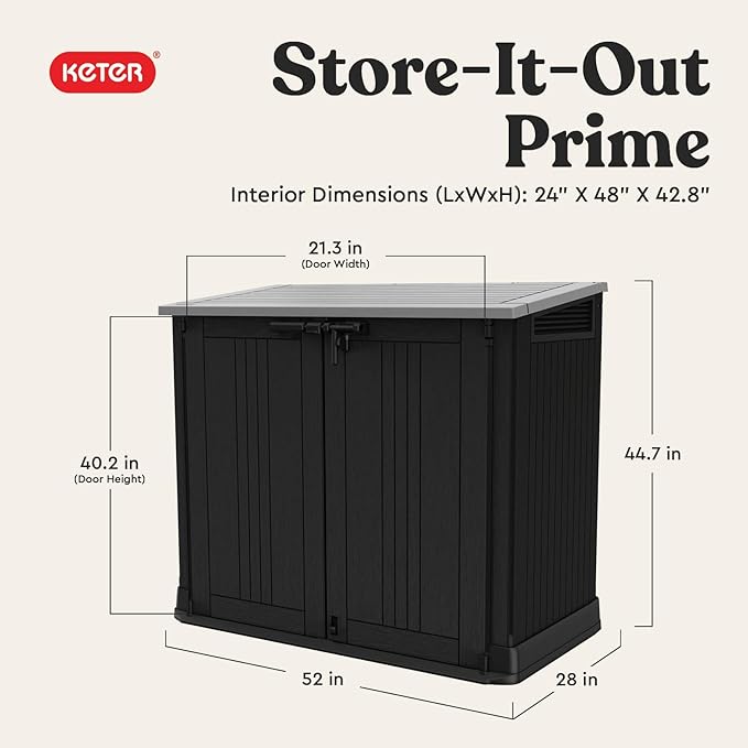 Keter Store-It-Out Prime 4.3 x 3.7 ft. Outdoor Resin Storage Shed with Easy Lift Hinges, Perfect for Yard Tools, Pool Floats and Garden Accessories, Black Keter