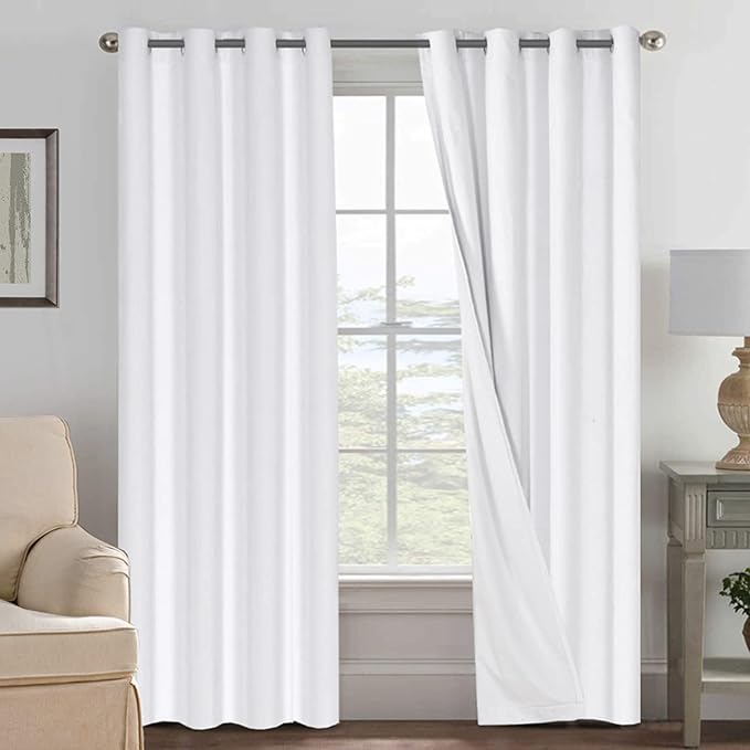 H.VERSAILTEX Pure White Curtains 96 inches Long, 100% Blackout Curtains for Bedroom Thermal Insulated Linen Textured Curtains Living Room Grapes 2 Panel Sets, 52W x 96L - Inch HVERSAILTEX
