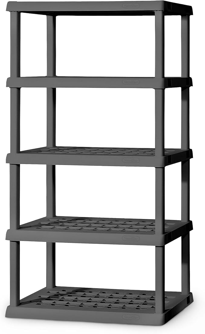 Sterilite 5 Shelf Unit, Heavy-Duty Shelving Storage Rack for Home and Garage, Gray - Multipurpose Plastic Organizer Shelves for Smart Organization Sterilite