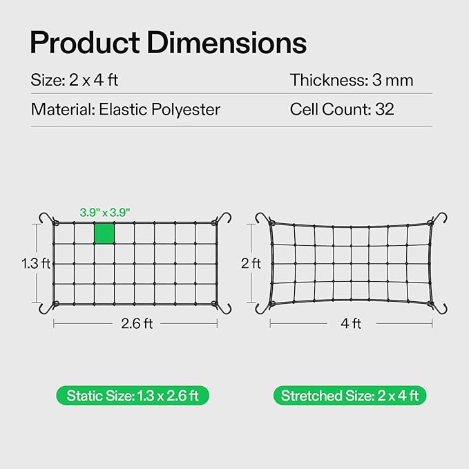 VIVOSUN 2 x 4Ft. Elastic Trellis Netting with 4 Hooks for Climbing Plants, Vegetables, Fruits, and Flowers, 1-Pack VIVOSUN
