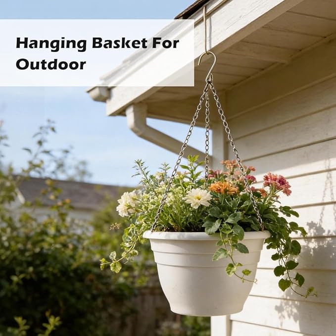 Hanging Planters 11 Inch, 3 Pcs Flower Pots with Drainage Hole, Self Watering Hanging Basket for Indoor Outdoor Plants, Decor, White RooTrimmer