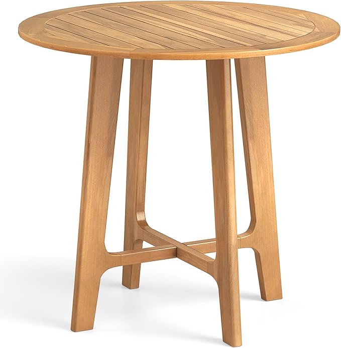 Tangkula 31.5" Round Patio Dining Table, Teak Wood Outdoor Dining Table with Slatted Tabletop, X-Shaped Frame & 4 Sturdy Supporting Legs, Indoor or Outside Table for Deck, Garden, Poolside & Backyard TANGKULA