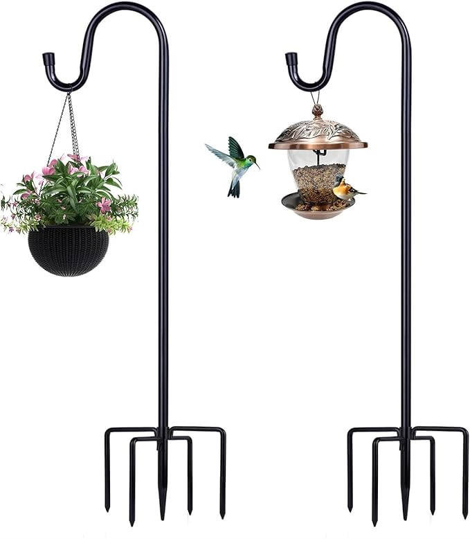 Shepherd Hooks for Outdoor, 2 Pack 94 Inch Bird Feeder Pole with 5 Prongs Base for Hanging Lantern, Hummingbird Feeder, Lightweight Plant, Shepherds Hook for Bird Feeders for Outside ToyHotels