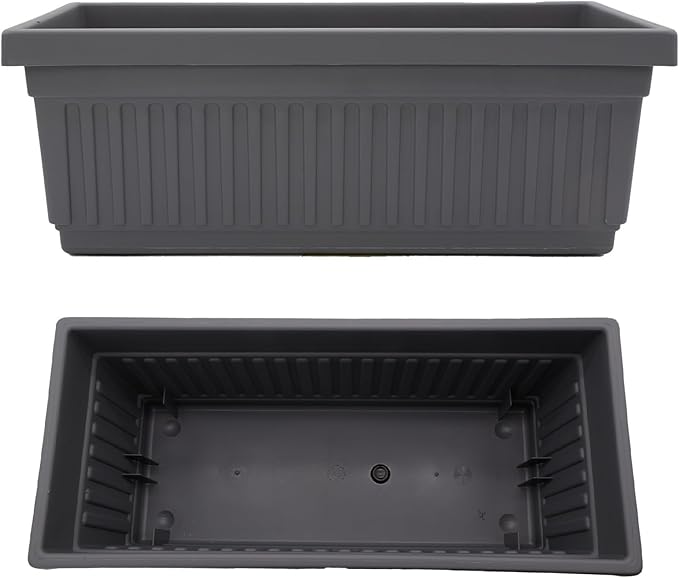 The HC Companies 30 Inch Venetian Rectangular Window Planter Box - Lightweight Plastic Indoor Outdoor Plant Pot with Drainage for Windowsill, Herbs, Flowers, Warm Gray (Pack of 5) TheHCCompanies