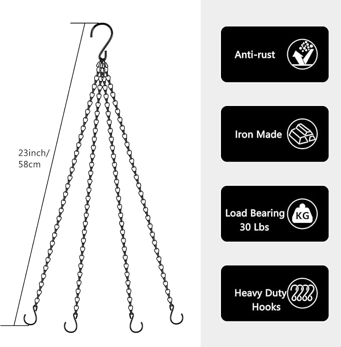 garini 6 Pack, 23 Inch Hanging Baskets Chain,Black Hanging Chains with Hooks Flower Pot Chain Replacement Plant Hangers for Planters, Bird Feeders and Lanterns garini