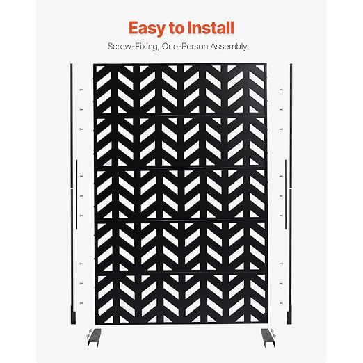 VEVOR Metal Privacy Screen, 47" W x 72" H, Outdoor Privacy Screens 5-Panel, Freestanding Outdoor Divider with Stand, Decorative Garden Steel Privacy Fence for Balcony Patio Indoor Room Black VEVOR