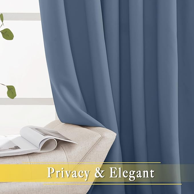 NICETOWN Blackout Stone Blue Curtain for Sliding Door, Grommet Room Divider French Door Curtain Wide Window Treatment Sound Reducing Thermal Drapes for Bedroom/Living Room (1 Panel, W80 x L95) NICETOWN