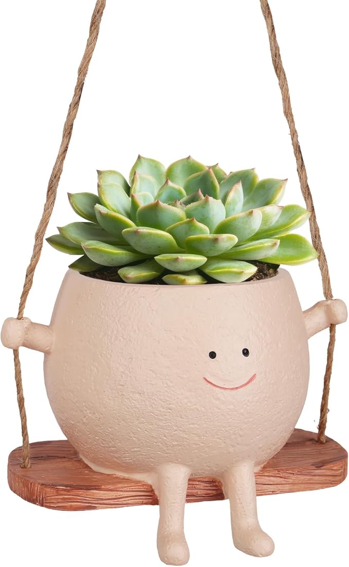 AFFLAT Smiley Face Flower Pot,Swinging Hanging Planter,Resin Smiley Face Hanging Pot,Cute Swinging Planter with Unique Design,Suitable for Indoor & Outdoor Decoration,an Ideal Gift for Festivals AFFLAT