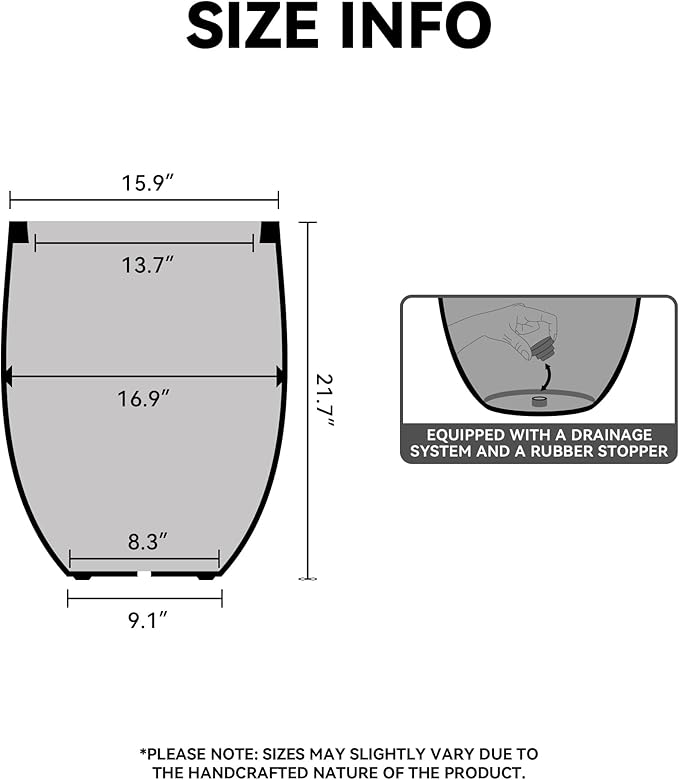 Kante 21.7 Inch Tall Concrete Planter, Large Indoor Outdoor Plant Pot with Drainage, Smooth Weathered Concrete Finish with Painted Interior, Ideal for Porch, Home, Garden, Patio Kante