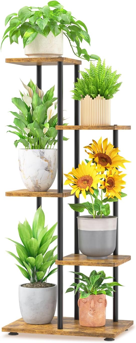 LASZOLA Black 4 Tiered Wood Plant Stand Indoor for Larger Heavy Duty Planter, Sturdy Multi Level Vertical Flowers Racks for Narrow Inside Floor, Decorate Shelving for Hold House Tree, Space Saving LASZOLA