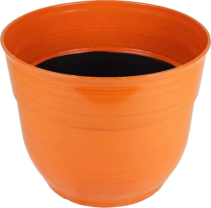 Garden Elements Indoor/Outdoor Glazed Brushed Happy Plastic Planter, Large, Bright Orange, 15" (Pack of 2) GardenElements
