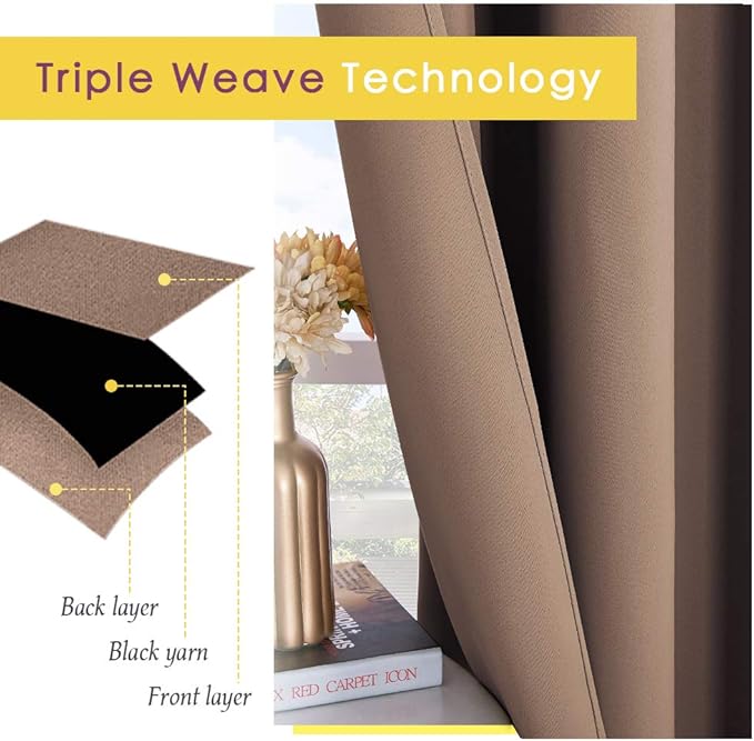 NICETOWN Curtain for Living Room 108 inches Long, UV Blocking Thermal Curtains for Bedroom, Waterproof Outdoor/Indoor Sunlight Shade for Patio, Porch, Dining Room, 52'' Wide, Tan, 1 Panel NICETOWN