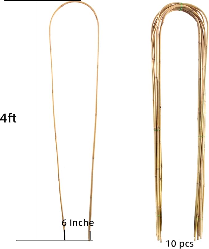 Avalution 10 Pcs Natural U-Hoops Bamboo Garden Trellis, 4 Ft Bamboo Trellis U-Shape Plant Support for Climbing Plants Indoor and Outdoor Use Avalution
