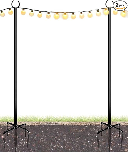 10FT String Light Poles for Outdoor, Heavy Duty Metal Lighting Stand Pole for Garden Lawn Backyard Patio Holiday Wedding Party Decorations 2 Pack Eazielife