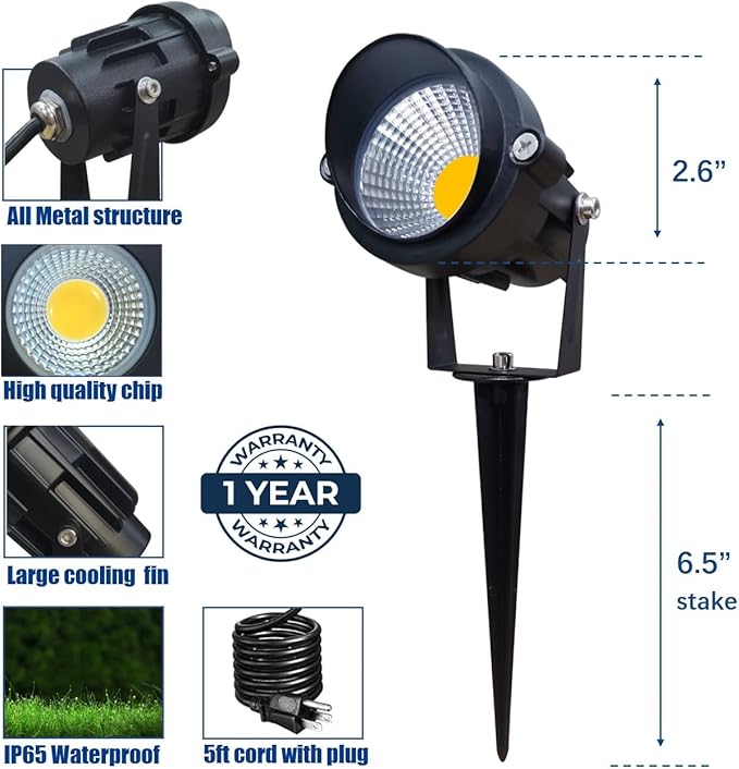 TOVEENEN LED Outdoor Landscape Spotlight 120V 12W Waterproof Spot Lights for Yard House Garden Christmas Lighting, 3000K Warm White, 2 Pack TOVEENEN