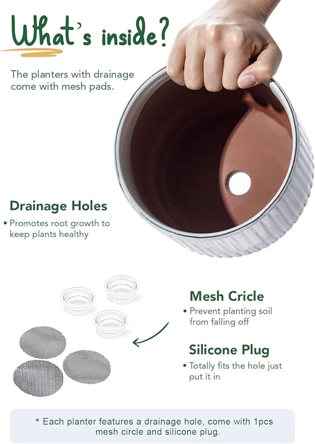 LE TAUCI Ceramic Pots for Plants, 8+6.7+5.5 Inch Plant Pots Indoor, Flower Pot with Drainage Holes, Medium Cylinder Planters for Indoor House Plants, Set of 3, Reactive Glaze White LETAUCI