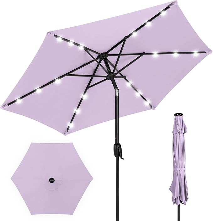 Best Choice Products 7.5ft Outdoor Solar Market Table Patio Umbrella for Deck, Pool w/Tilt, Crank, LED Lights - Lavender BestChoiceProducts