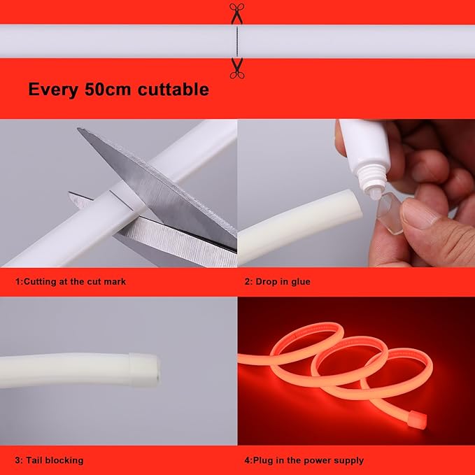 AC 110V COB LED Strip Lights Outdoor Waterproof 65.6ft, Red Super Bright 200W LED Rope Light, IP65 Flexible Cuttable, for Bedroom Garden Commercial House Gaming Room Decor BENLUN