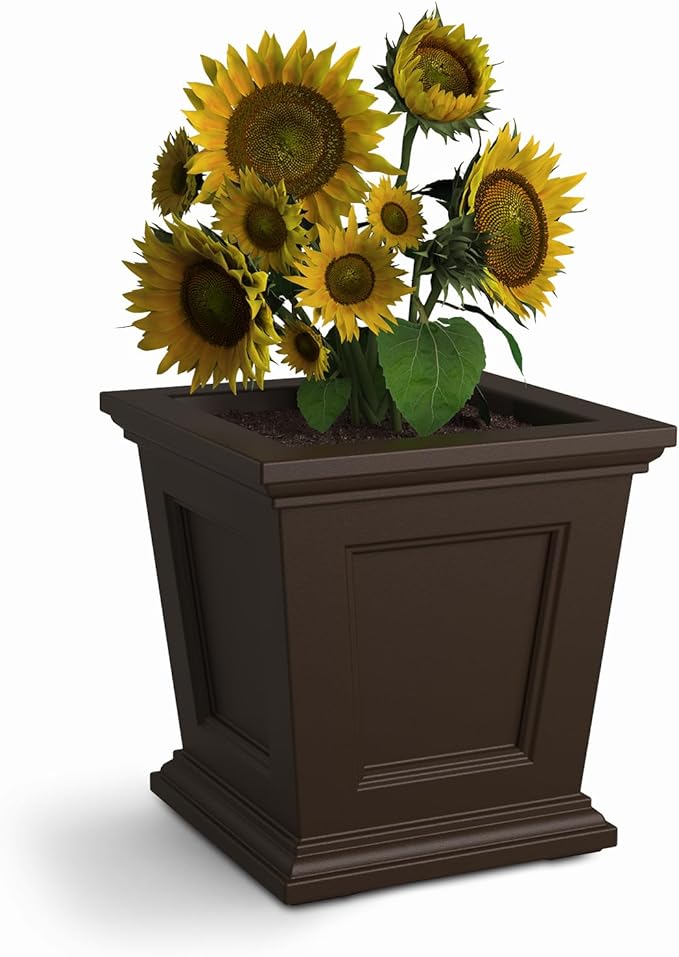 Mayne Fairfield 16-Inch Square Planter – Self-Watering, Weather-Resistant Planter for Flowers – Durable Outdoor Design for Patio, Porch, or Entryway Mayne