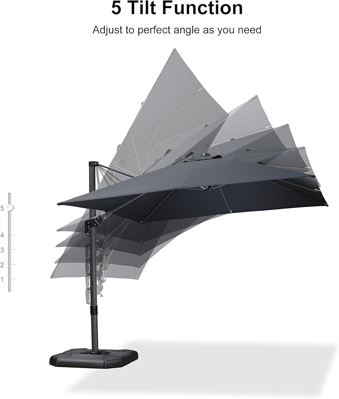 PURPLE LEAF 9.8' X 9.8' Tilting Patio Umbrella with Base Outdoor Cantilever Swivel Square Umbrella with Tilt Aluminum Offset Umbrella with 360-degree Rotation for Garden Deck Pool Patio Grey PURPLELEAF
