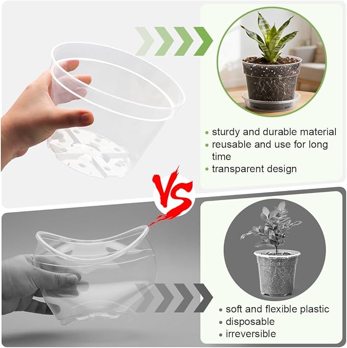 15 Pack 8/7/6 Inch Clear Nursery Pots with Saucer, Transparent Plastic Plant Pot with Drainage Hole, Sturdy Planting Starter Pots for Gardening Flower Herb Vegetable RooTrimmer