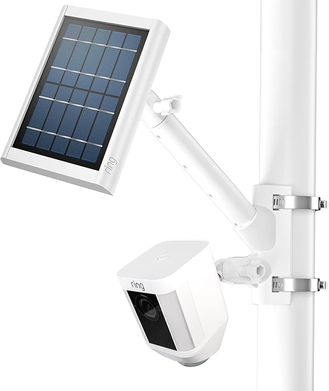 2-in-1 Pole Mounting Bracket for Ring Stick Up Cam Pro Solar Panel and Battery Outdoor Mount Accessorie, Also Compatible with Wyze, Arlo, Eufy, Blink Camera (White) HOLACA