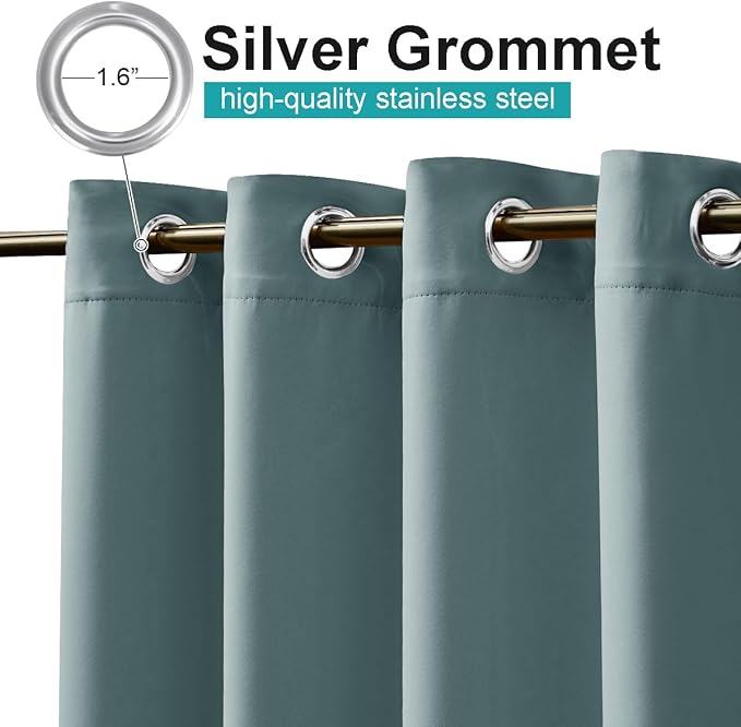 NICETOWN Greyish Blue Outdoor Patio Curtains 2 Panels Windproof Top & Bottom Grommet, Thermal Insulated Light & Cold Blocking Windproof Weighted Outdoor Drapes Privacy for Gazebo/Porch, W52 x L84 NICETOWN