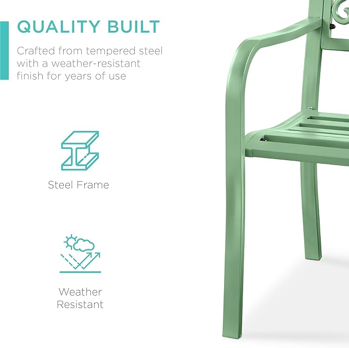 Best Choice Products Outdoor Bench Steel Garden Patio Porch Furniture for Lawn, Park, Deck w/Floral Design Backrest, Slatted Seat - Mint Green BestChoiceProducts