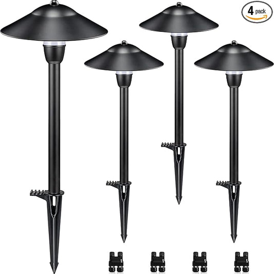 SUNVIE Low Voltage Pathway Lights LED Landscape Lights Low Voltage 3W 12-24V 3000K Landscape Lighting Cast-Aluminum Waterproof Landscape Path Lights for Yard Walkway Garden ETL Listed Cord, 4 Pack SUNVIE