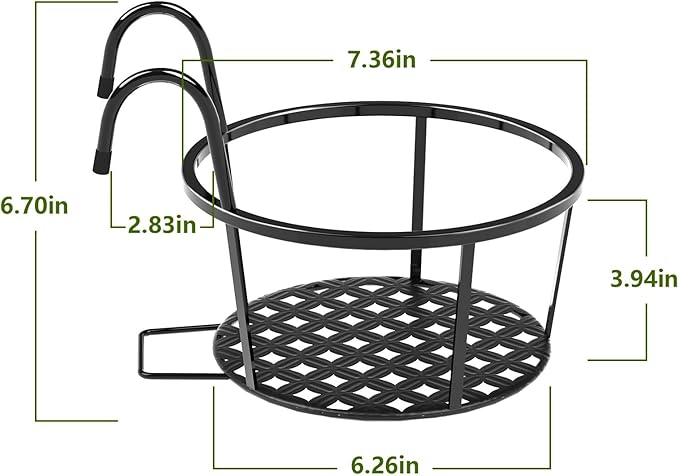 CADANI Iron Hanging Plant Holder Over The Rail Metal Fence Planters, Hanging Bucket Flower Pot Holder for Patio Balcony Outdoor Plants - Pack of 6 (Black) CADAINPlantStandOutdoor