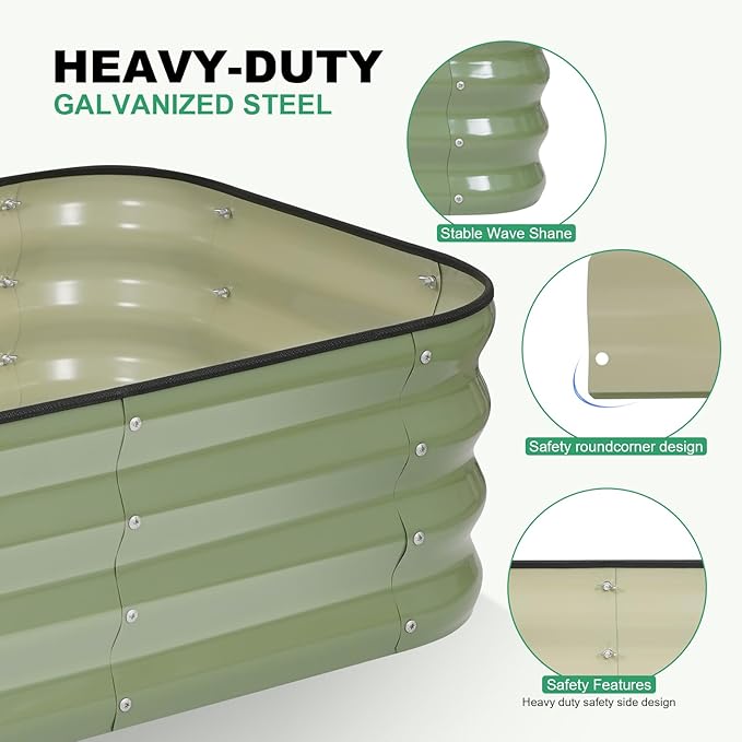 1MORE Raised Garden Bed -4X2X1 Galvanized Planter Box for Outdoor Gardening,3 in 1 Modular Raised Bed Kit with Protective Tape, Gloves for Herb，Ideal for Vegetables and Plants.Green-1Pcak 1MORE