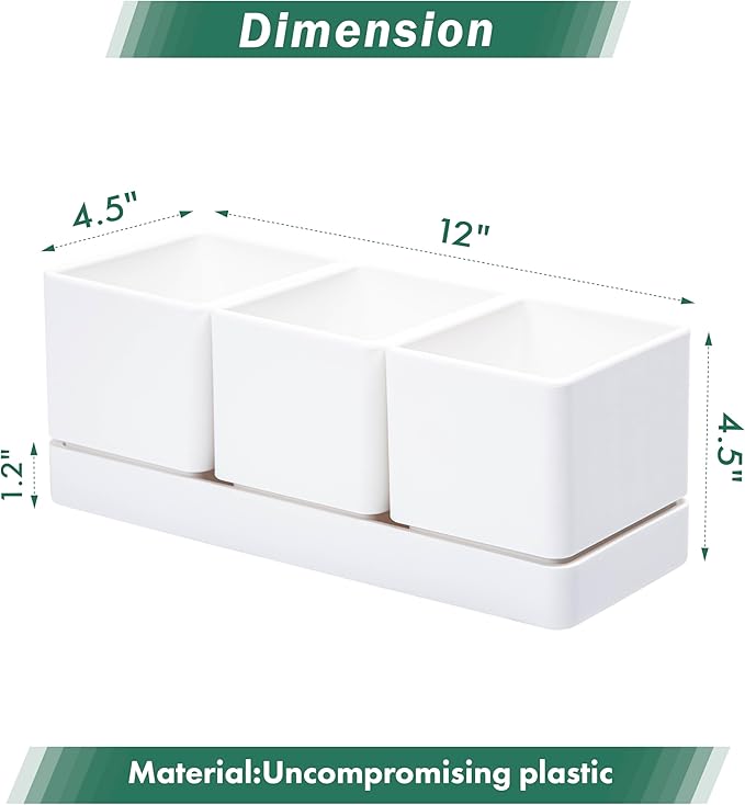 D'vine Dev Herb Garden Planter Set, Plastic Plant Pots with Drainage and Saucer, Indoor Succulent Cactus Vegetable Pot for Windowsill, Garden Balcony, White, Set of 2, 76-V-A-2 DvineDevPlanterPotsandStand