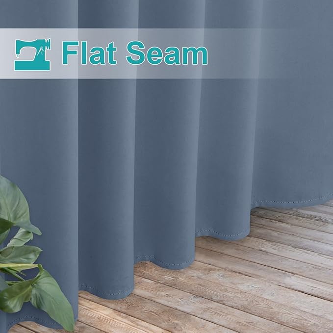 NICETOWN 2 Panels Self Stick Tab Top Outdoor Curtainss for Patio Waterproof, Indoor Outdoor Blinds Room Darkening Window Treatments Rain & Sun Blocking Drapes for Pool, W52 x L108, Stone Blue NICETOWN
