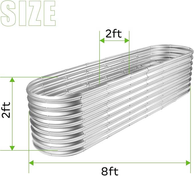 Land Guard 8×2×2ft Galvanized Raised Garden Bed Kit, Raised Garden Boxes Outdoor, Oval Metal Raised Garden Beds for Vegetables, Silver LandGuard