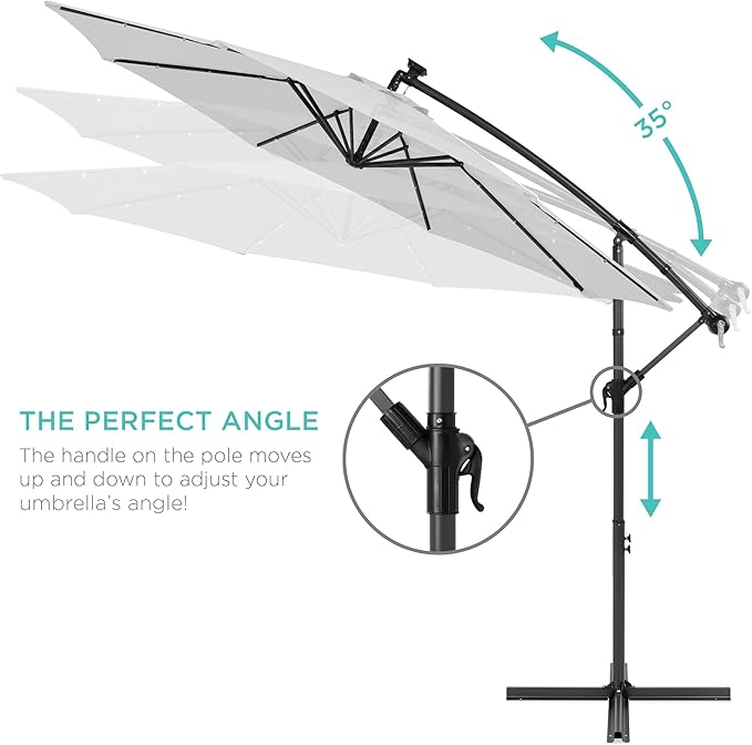 Best Choice Products 10ft Solar LED Offset Cantilever Hanging Market Patio Umbrella, 8 Sturdy Ribs, Easy Adjustment - Fog Gray BestChoiceProducts