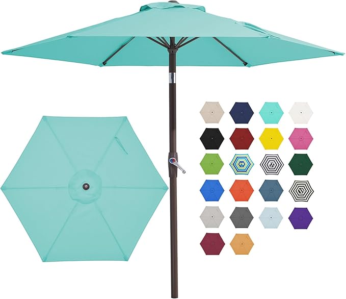JEAREY 7.5FT Patio Umbrella Market Table Umbrella with 6 Sturdy Ribs, Push Button Tilt/Crank Outdoor Umbrella for Garden, Deck, Backyard, Pool and Beach,Teal Blue JEAREYOutdoorsCollection