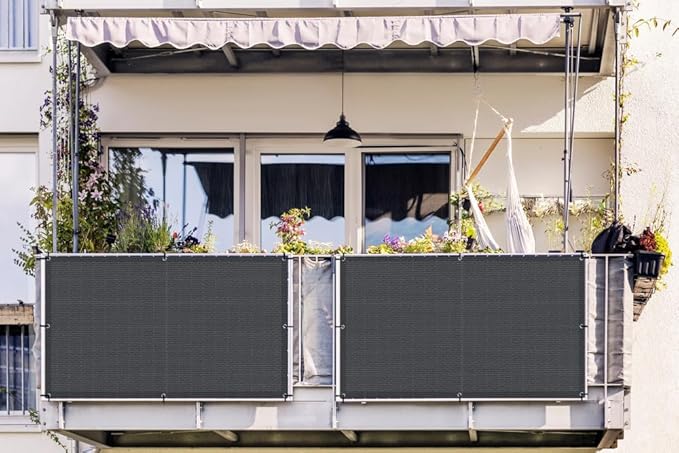 LOVE STORY Balcony Privacy Screen, 3'x9' Deck Shield Screen Fence Cover,UV Protection and Weather-Resistant,3 FT Height for Deck, Patio, Backyard, Outdoor Pool, Porch, Railing, Dark Grey LOVESTORY