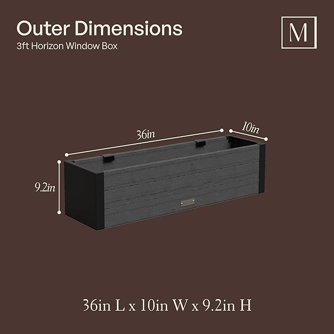 Mayne Vista 3ft Modern Window Box Planter with Panel Design and Drainage Hole Mayne