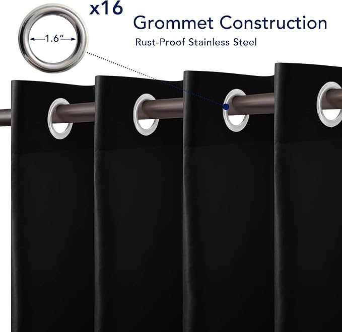 PureFit Outdoor Curtains for Patio Waterproof Weatherproof, UV Resistant Outside Curtains for Gazebo, Front Porch, Pergola, Sun Blocking Privacy Curtain, 120W x 95L inch, 1 Panel, Black PureFit