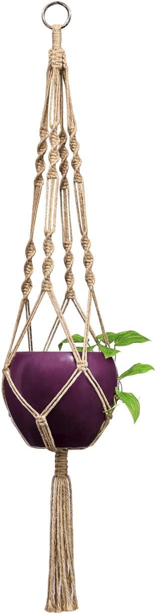 Mkono 4 Pack Macrame Plant Hangers Indoor Hanging Planter Basket Decorative Flower Pot Holder Jute Rope for Indoor Outdoor Home Decor 4 Legs 40 Inch, Brown Mkono
