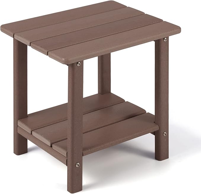 Adirondack Outdoor Side Table, 2-Tier Sturdy Patio End Table Weather Resistant, 16.5" Solid Side Table for Patio, Pool, Porch Apolimi