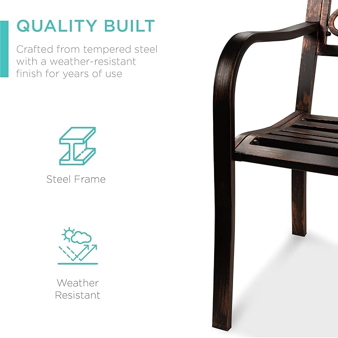 Best Choice Products Outdoor Bench Steel Garden Patio Porch Furniture for Lawn, Park, Deck w/Floral Design Backrest, Slatted Seat - Brown BestChoiceProducts